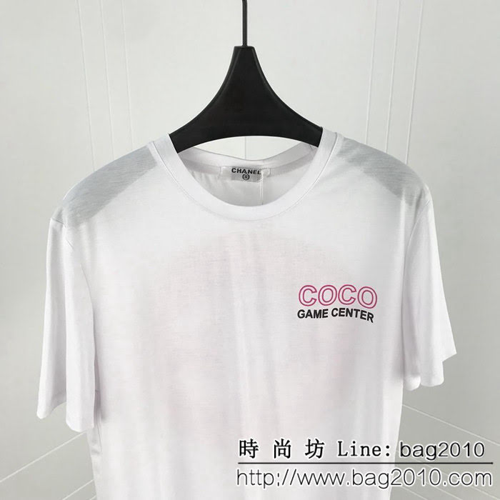 CHANEL香奈兒X CoCo game center 限定 雙股絲光棉短袖 後背發泡顆粒3D粉LOGO 男女同款 ydi2255